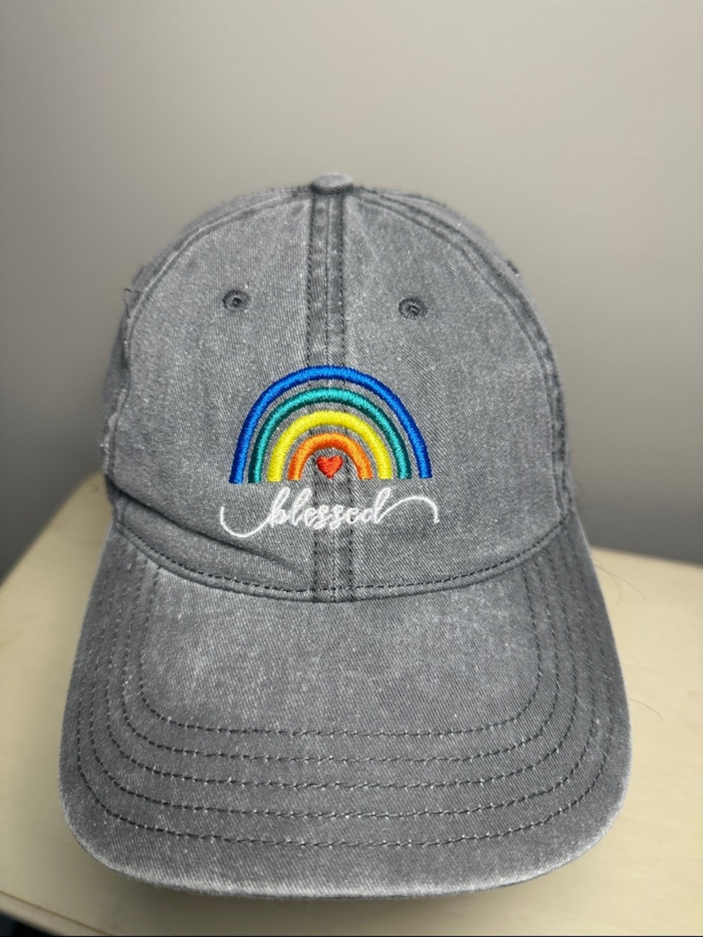 Blessed pride Gray Cap with Rainbow Embroidery